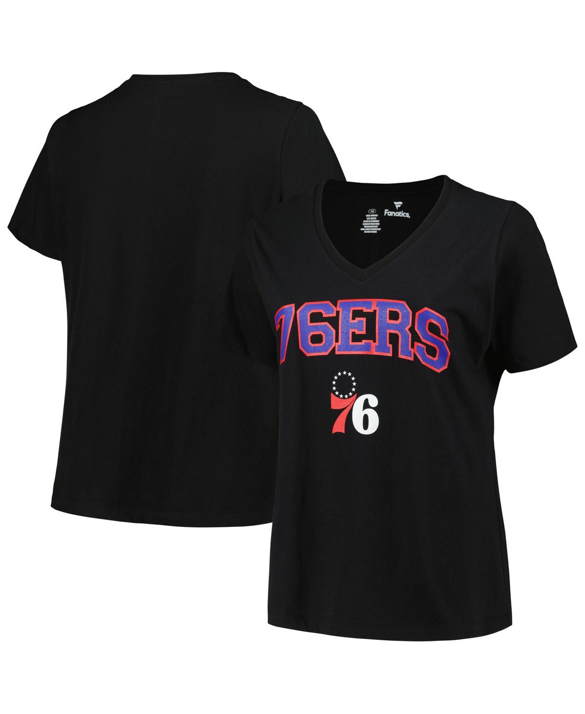 Shop Profile Women's  Black Philadelphia 76ers Plus Size Arch Over Logo V-neck T-shirt