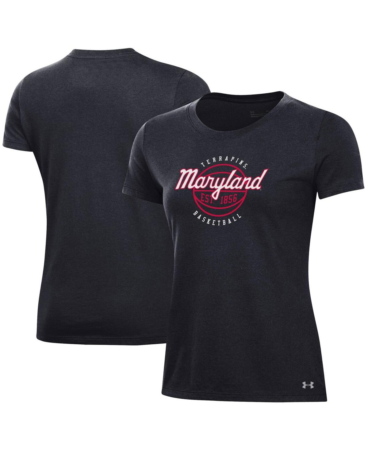 Shop Under Armour Women's  Black Maryland Terrapins Throwback Basketball Performance Cotton T-shirt