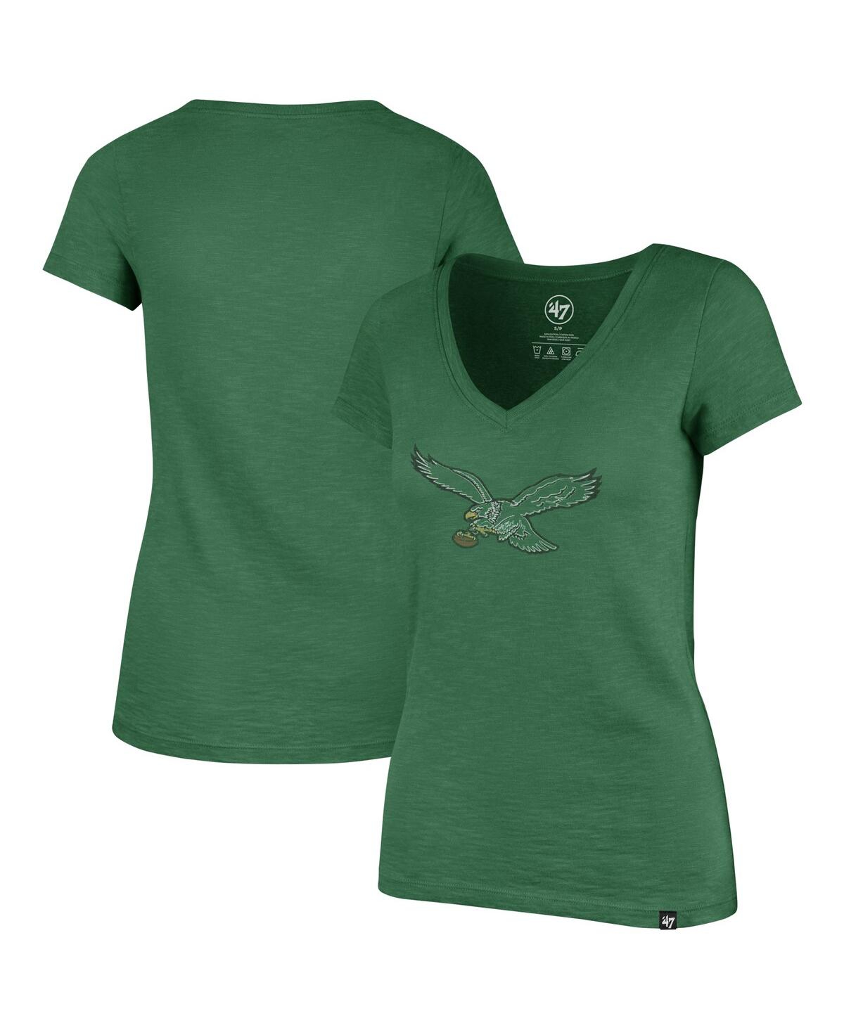 Shop 47 Brand Women's ' Kelly Green Distressed Philadelphia Eagles Throwback Scrum V-neck T-shirt