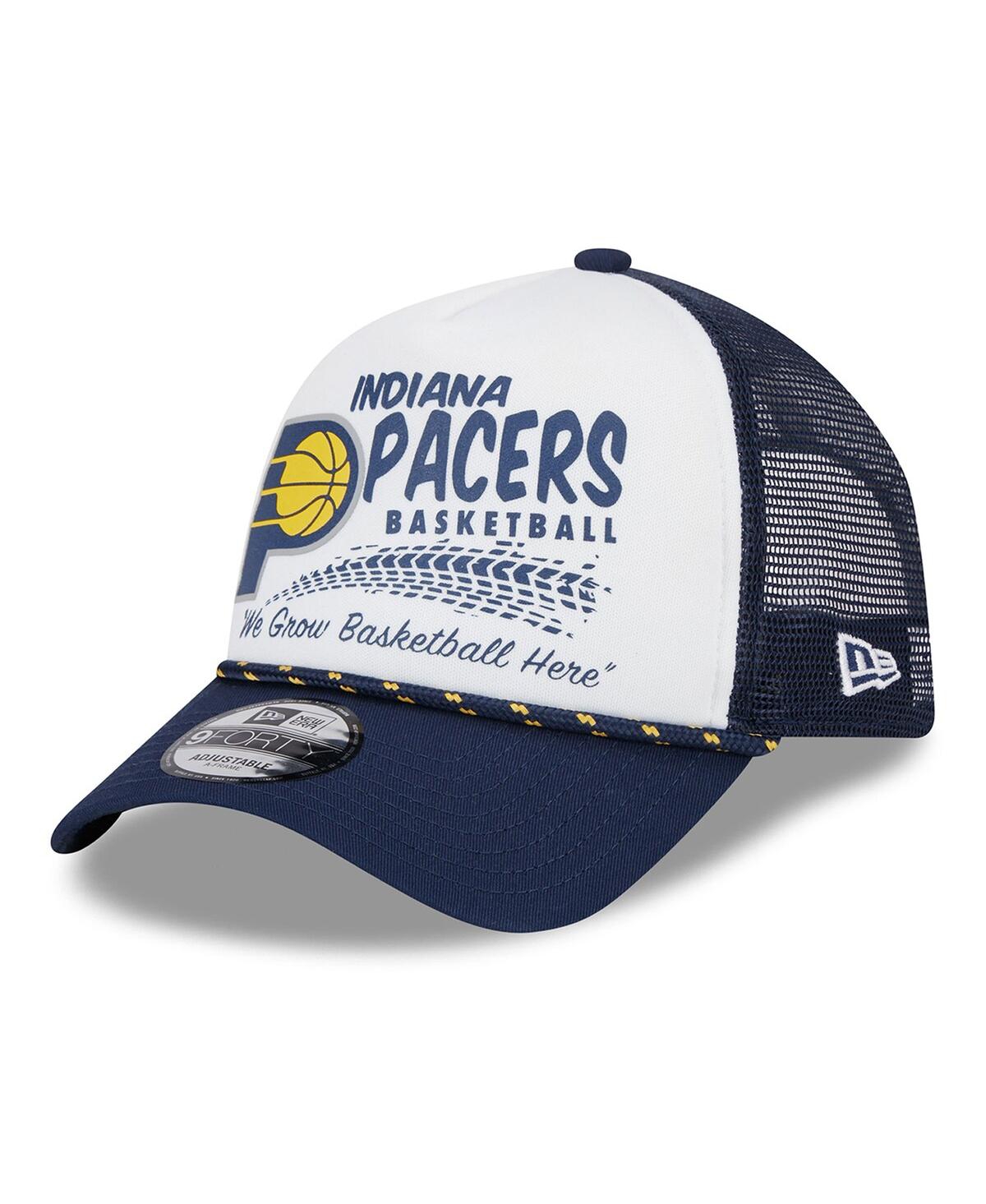 Shop New Era Men's  White, Navy Indiana Pacers 2024 Nba All-star Game Burnout Print A-frame 9forty Trucker In White,navy