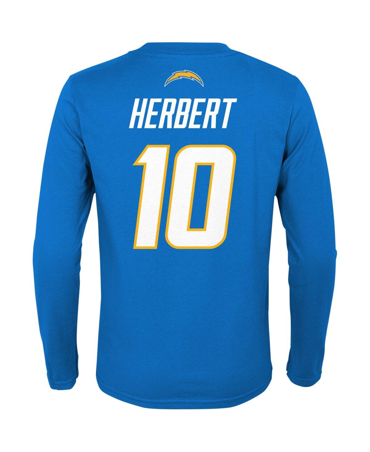 Big Boys and Girls Justin HerbertLos Angeles Chargers Mainliner Player Name and Number Long Sleeve T-shirt - Powder Blue