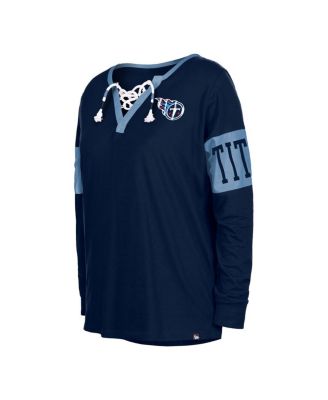 Women's Navy Tennessee Titans Lace-Up Notch Neck Long Sleeve T-shirt