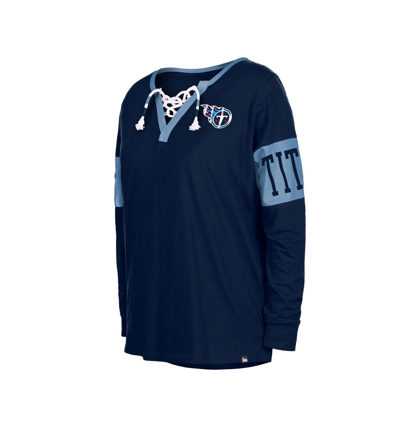 Женская футболка New Era Navy Tennessee Titans Lace-Up Notch Neck Long Sleeve — фото 3