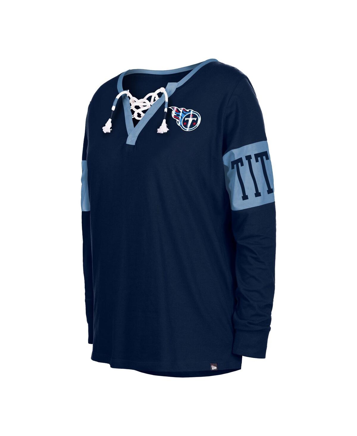 NEW ERA WOMEN'S NEW ERA NAVY TENNESSEE TITANS LACE-UP NOTCH NECK LONG SLEEVE T-SHIRT 