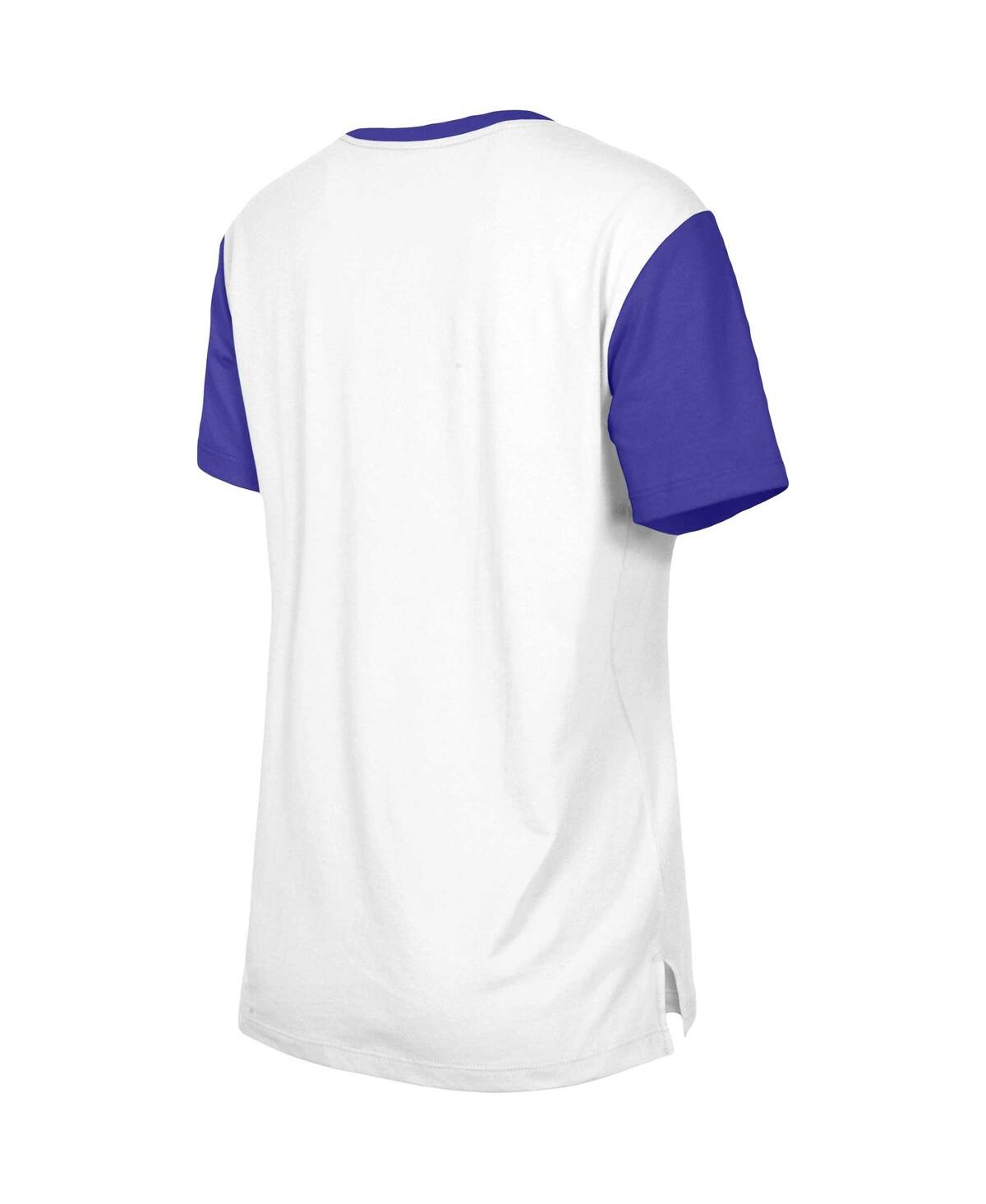 NEW ERA WOMEN'S NEW ERA WHITE, PURPLE BALTIMORE RAVENS THIRD DOWN COLORBLOCK T-SHIRT 