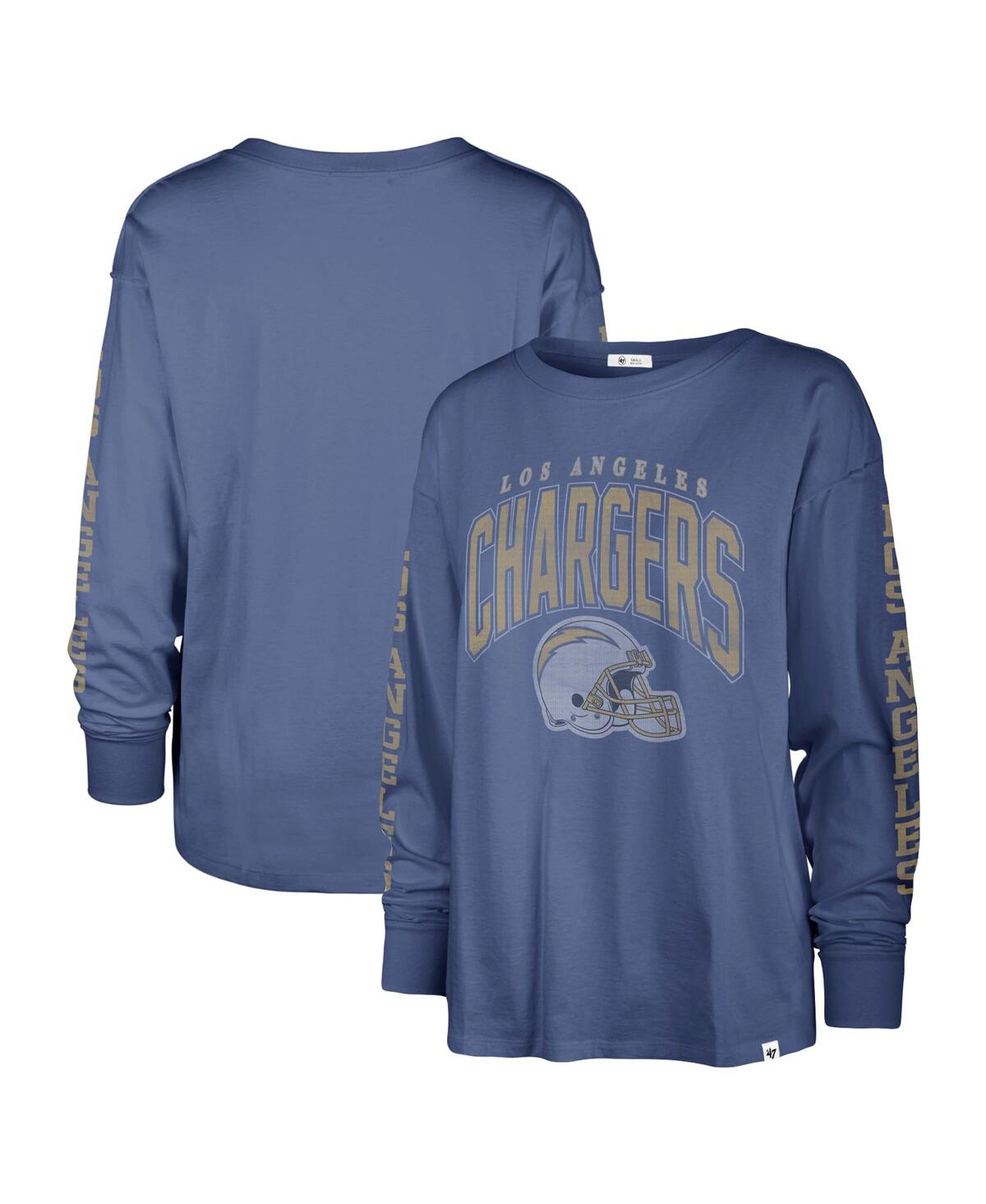 Shop 47 Brand Women's ' Powder Blue Distressed Los Angeles Chargers Tom Cat Lightweight Long Sleeve T-shir