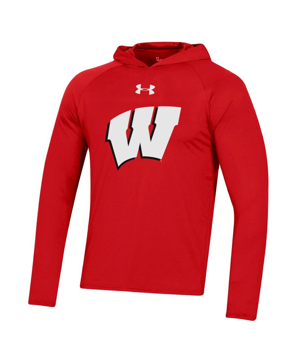 Shop Under Armour Men's  Red Wisconsin Badgers School Logo Raglan Long Sleeve Hoodie Performance T-shirt