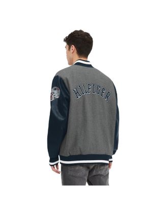 Men's Heather Gray, Navy New England Patriots Gunner Full-Zip Varsity Jacket