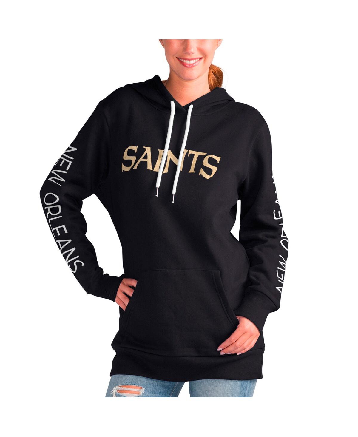 G-III 4HER BY CARL BANKS WOMEN'S G-III 4HER BY CARL BANKS BLACK NEW ORLEANS SAINTS EXTRA INNING PULLOVER HOODIE