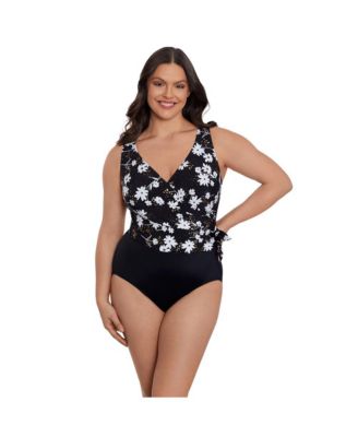 Women's Whoopsie Daisy Side Tie Draped Surplice Long Torso One-Piece Swimsuit