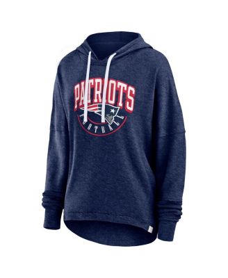 Women's Navy Distressed New England Patriots Lightewight Modest Crop Lounge Helmet Arch Pullover Hoodie