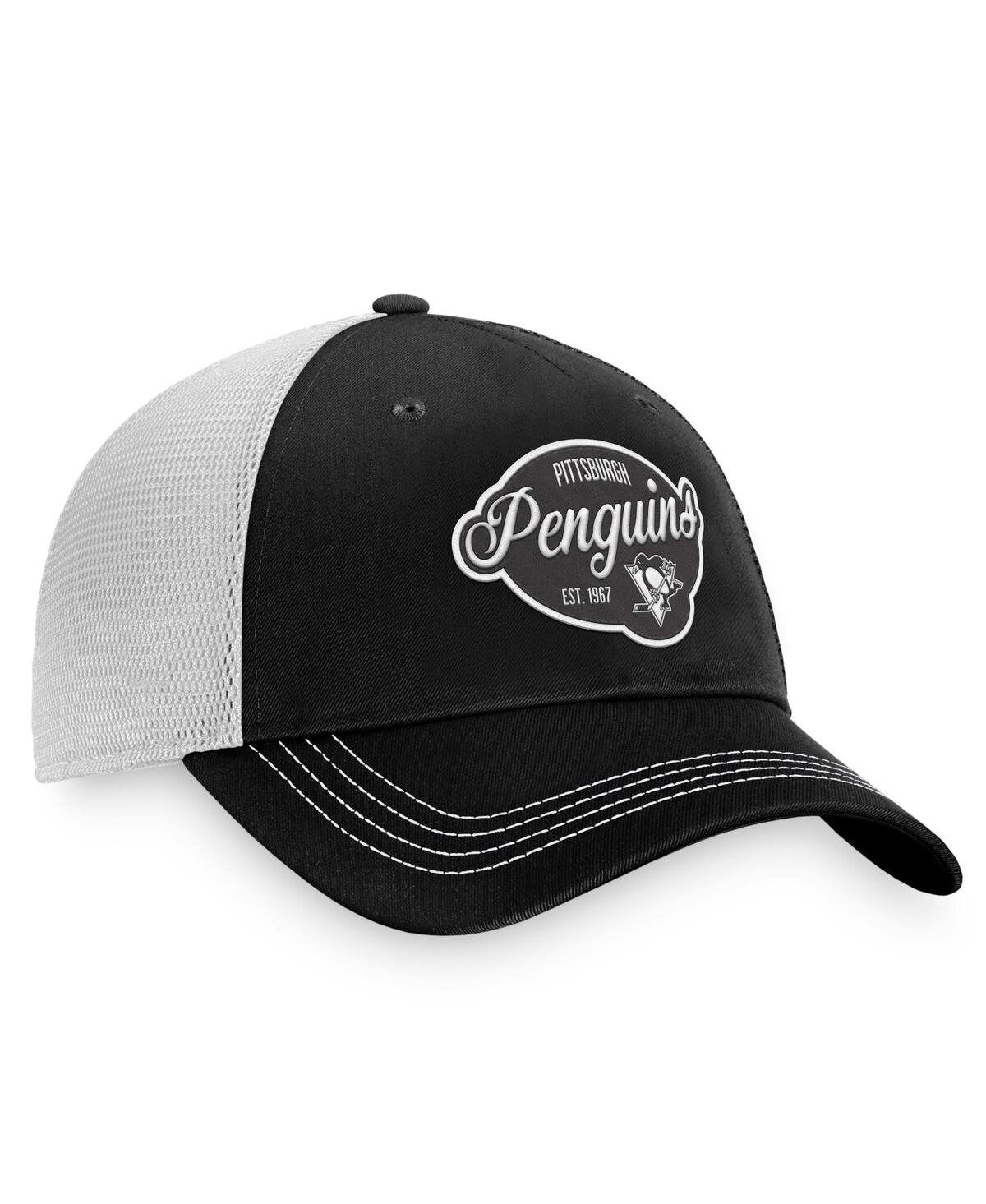 Shop Fanatics Women's  Black, White Pittsburgh Penguins Fundamental Trucker Adjustable Hat In Black,white