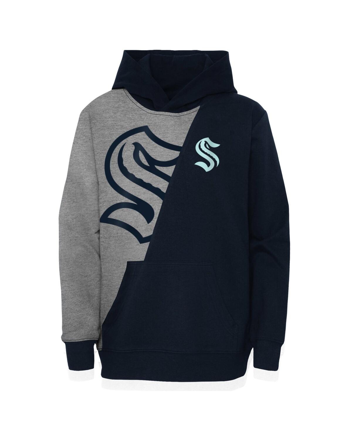 Outerstuff Little Boys And Girls Gray, Deep Sea Blue Seattle Kraken Unrivaled Pullover Hoodie In Gray,deep Sea Blue