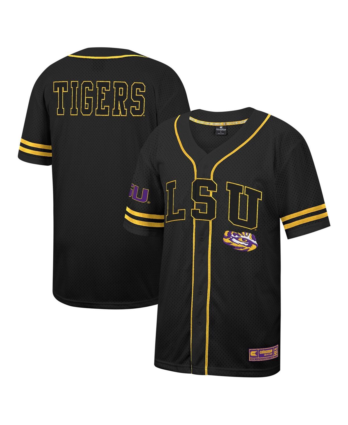 Men's Colosseum Black Lsu Tigers Free Spirited Mesh Button-Up Baseball Jersey - Black