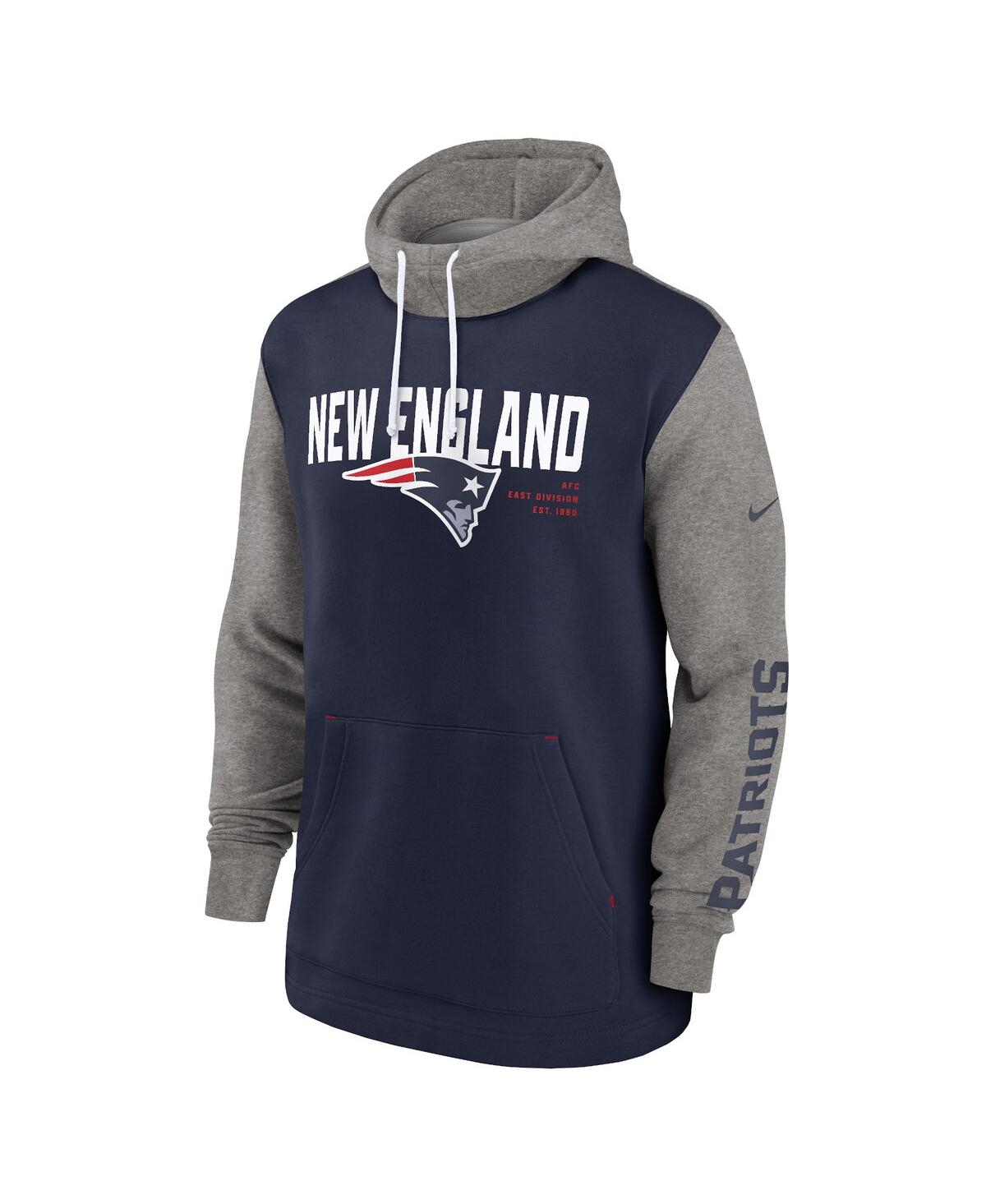 Shop Nike Men's  Navy New England Patriots Fashion Color Block Pullover Hoodie