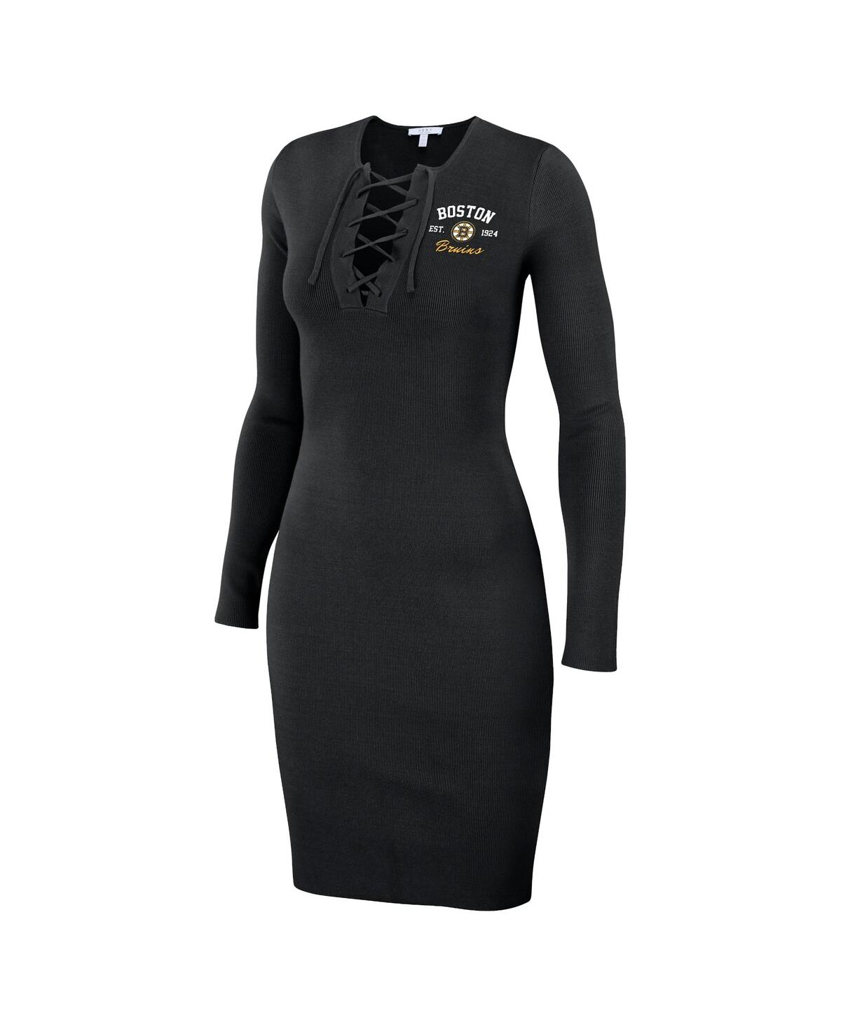 Wear By Erin Andrews Black Boston Bruins Lace-up Dress In Black