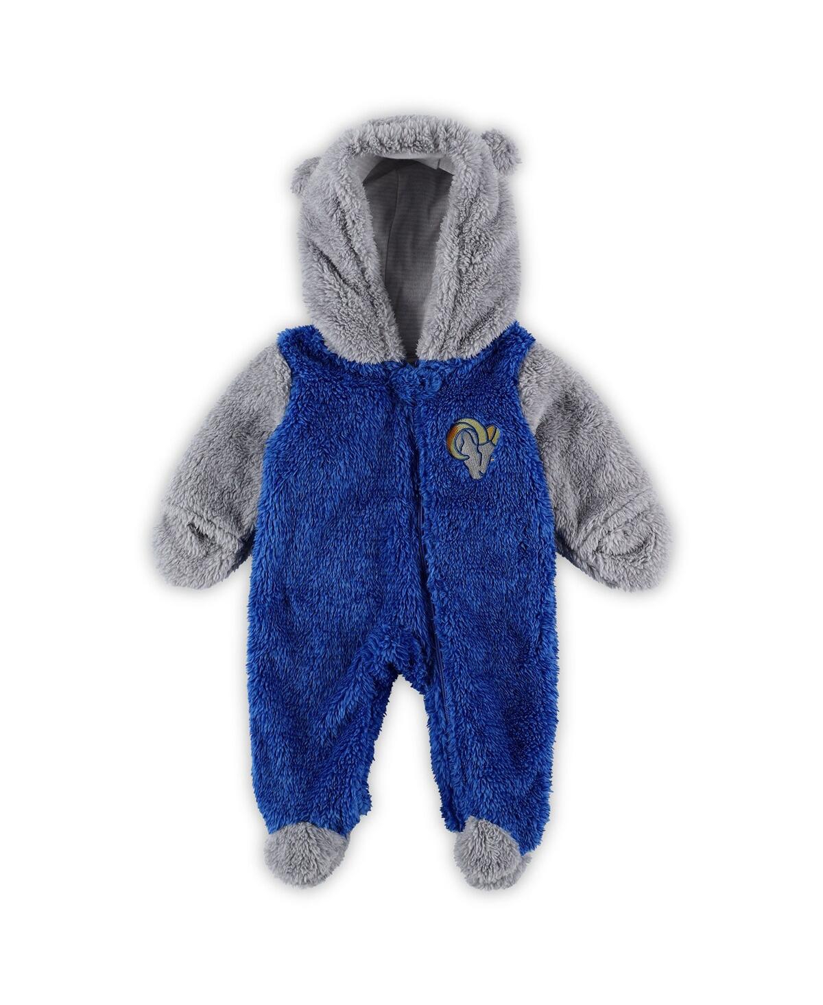 Shop Outerstuff Baby Boys And Girls Royal, Gray Los Angeles Rams Game Nap Teddy Fleece Bunting Full-zip Sleeper In Royal,gray