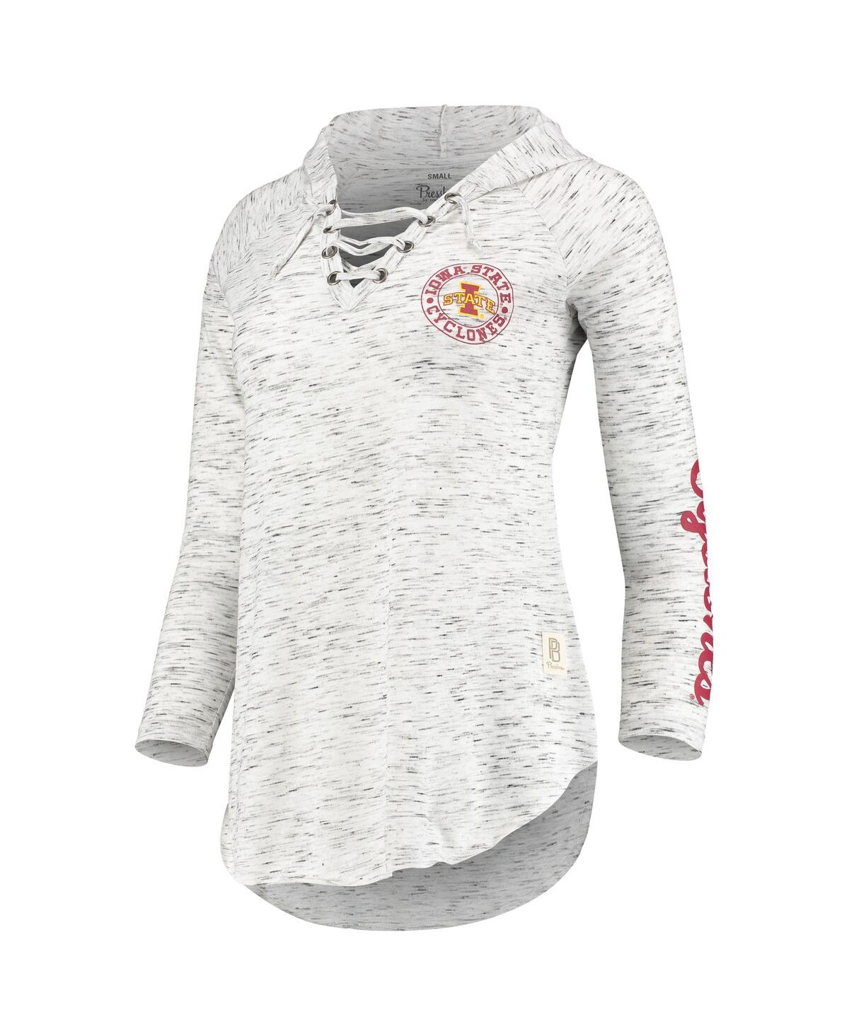 Shop Pressbox Women's  Gray Iowa State Cyclones Space Dye Lace-up V-neck Long Sleeve T-shirt