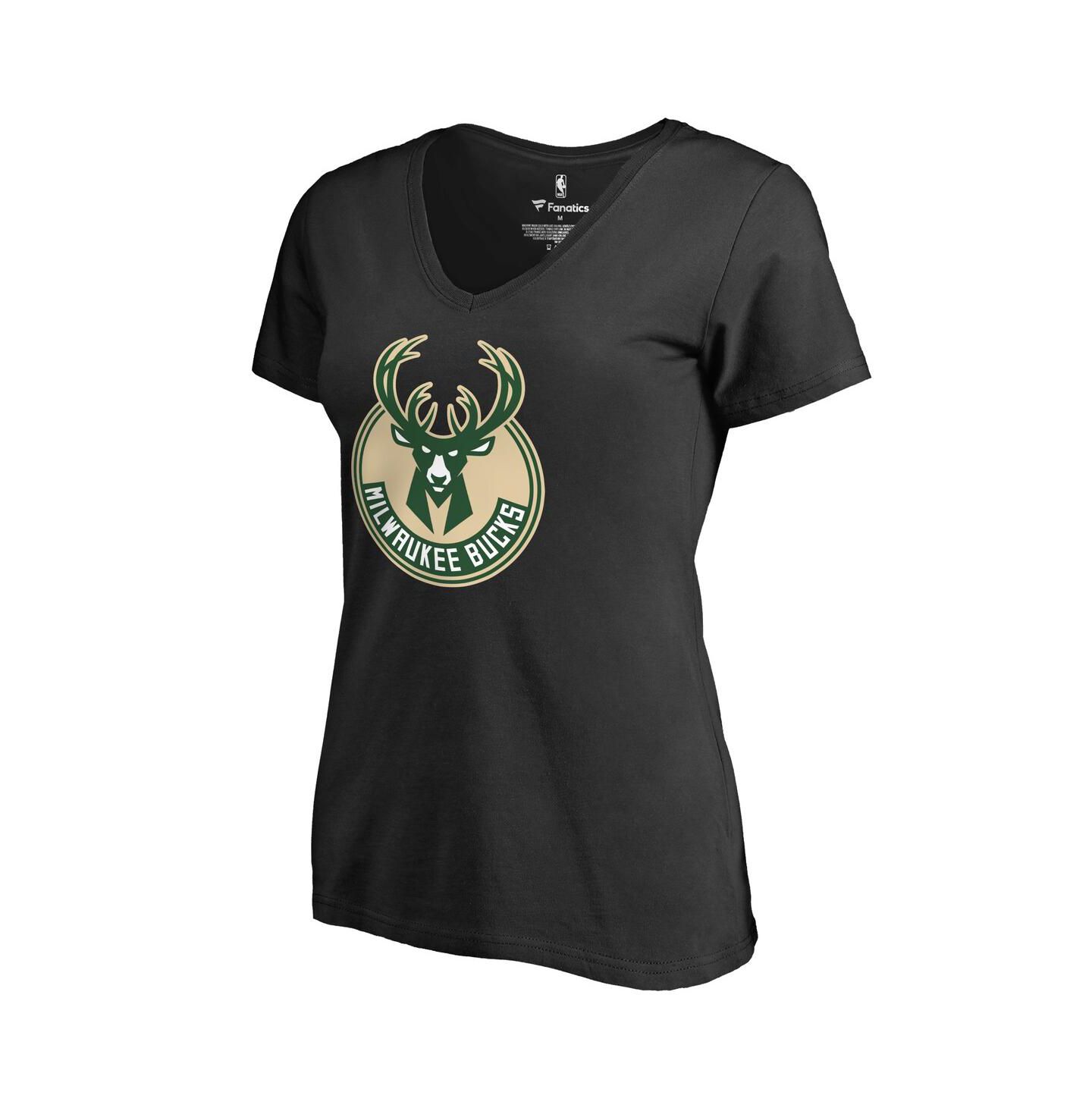 Женская футболка Fanatics Black Milwaukee Bucks Primary Logo V-Neck — фото 1