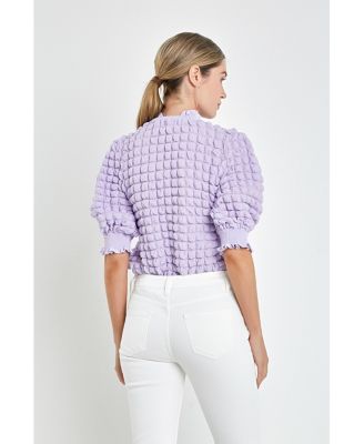 Women's Textured Mock Neck Short Sleeve Blouse