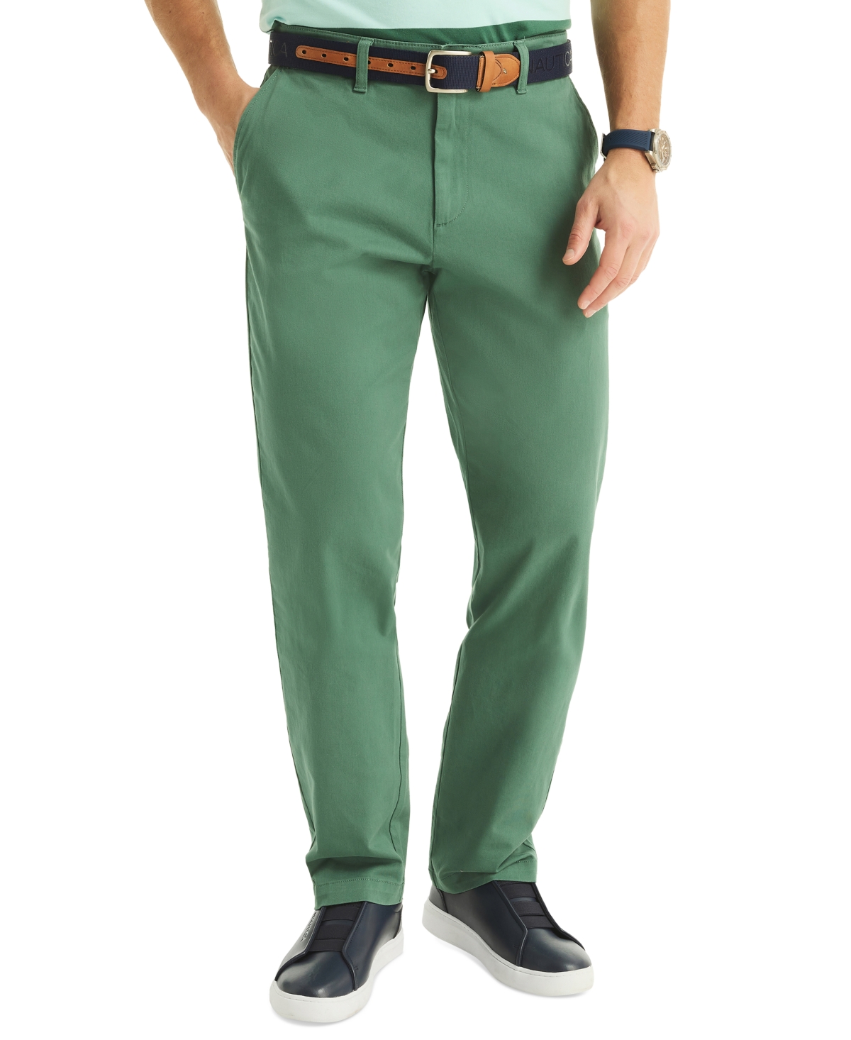 Shop Nautica Men's Classic-fit Stretch Solid Flat-front Chino Deck Pants In Bay Pine
