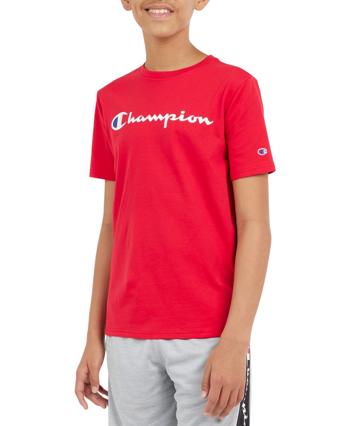 Champion Kids' Big Boys Classic Script Logo T-shirt In Red