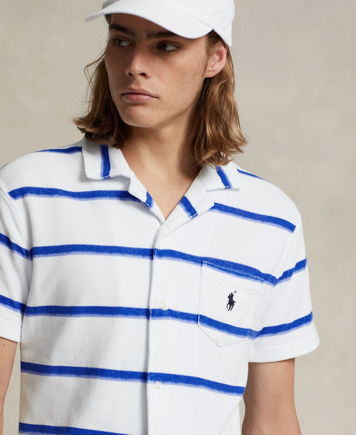 Polo Ralph Lauren Men's Custom Slim Fit Striped Terry Camp Shirt