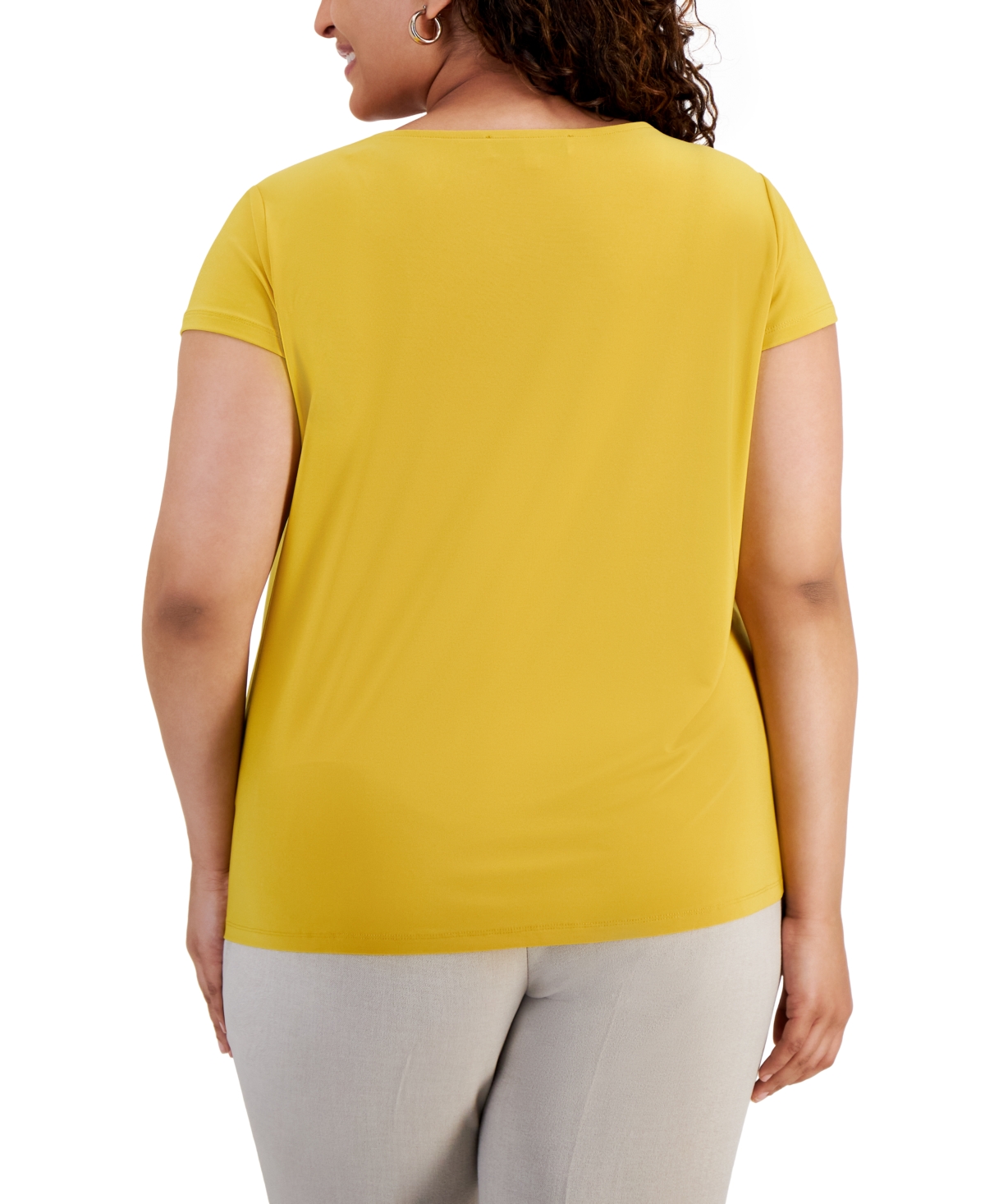Kasper Plus Size Stretch Knit Short-sleeve Cowl-neck Top In Black