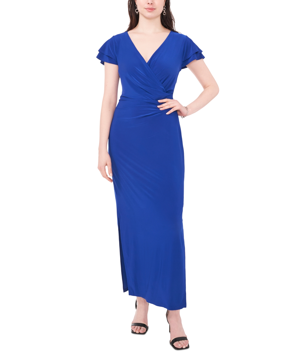 Shop Msk Women's Surplice-neck Ruffle-sleeve Maxi Dress In Goddess Blue