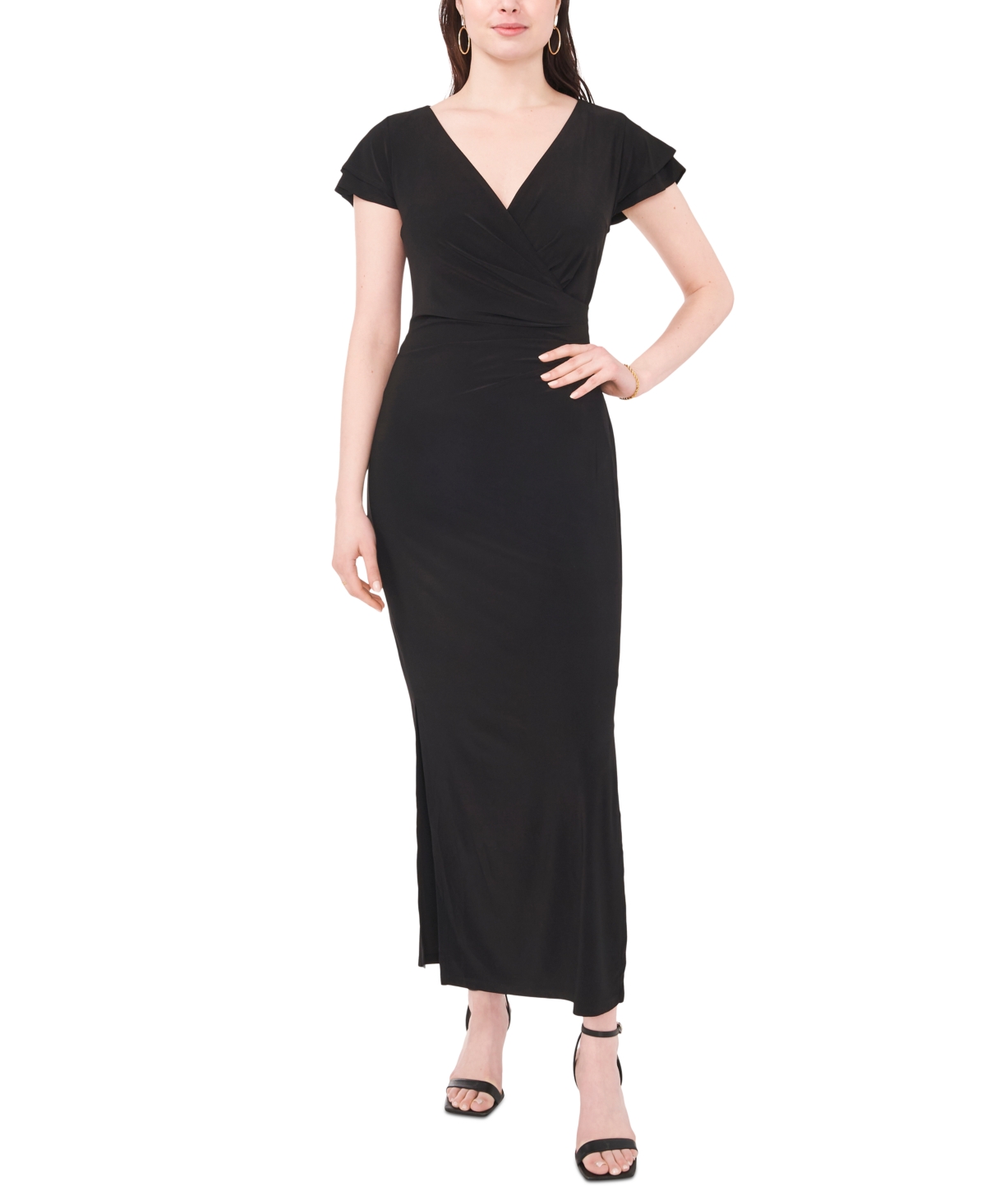 Shop Msk Women's Surplice-neck Ruffle-sleeve Maxi Dress In Black