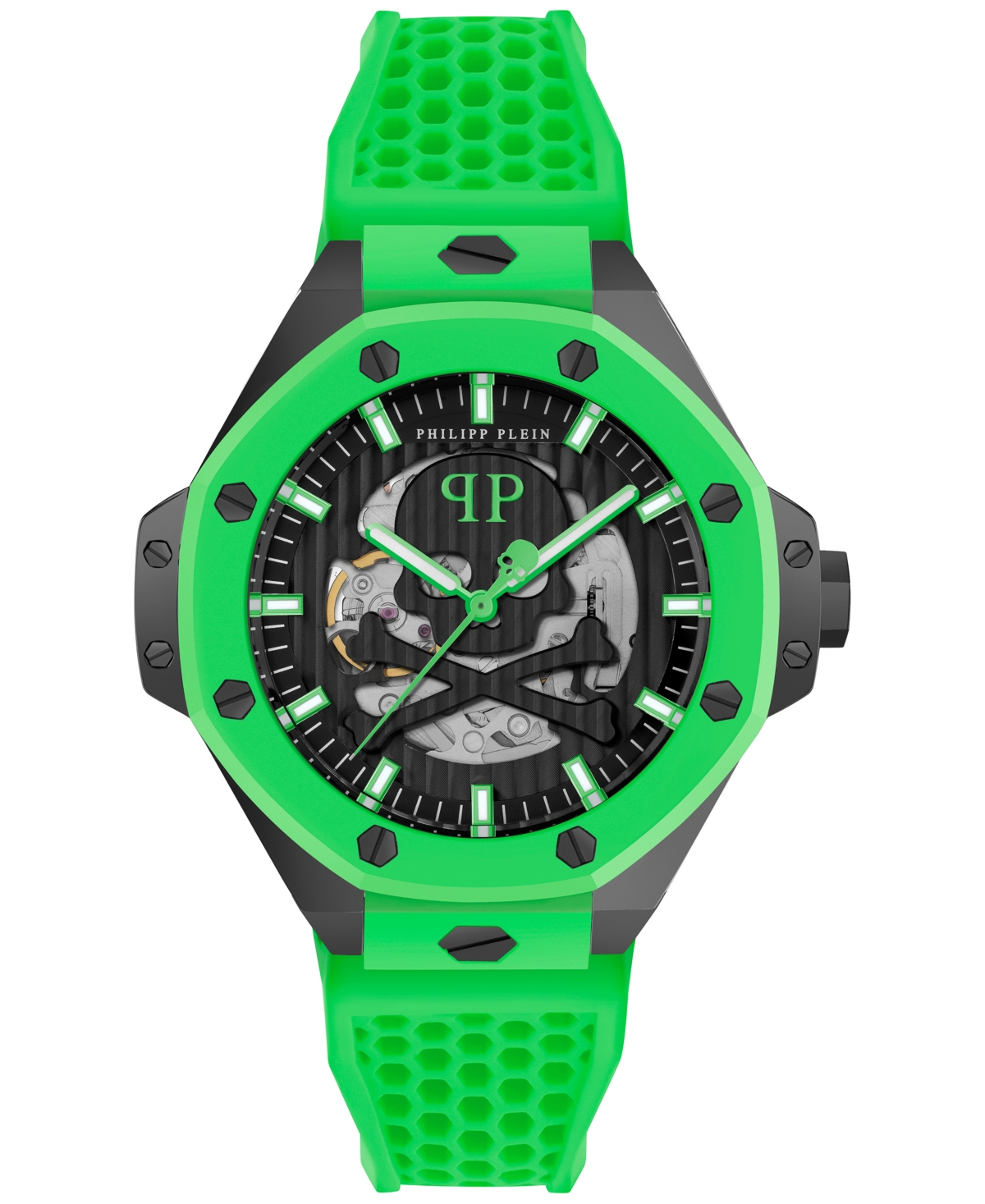 Shop Philipp Plein Men's Automatic Skeleton Royal Green Silicone Strap Watch 46mm In Black