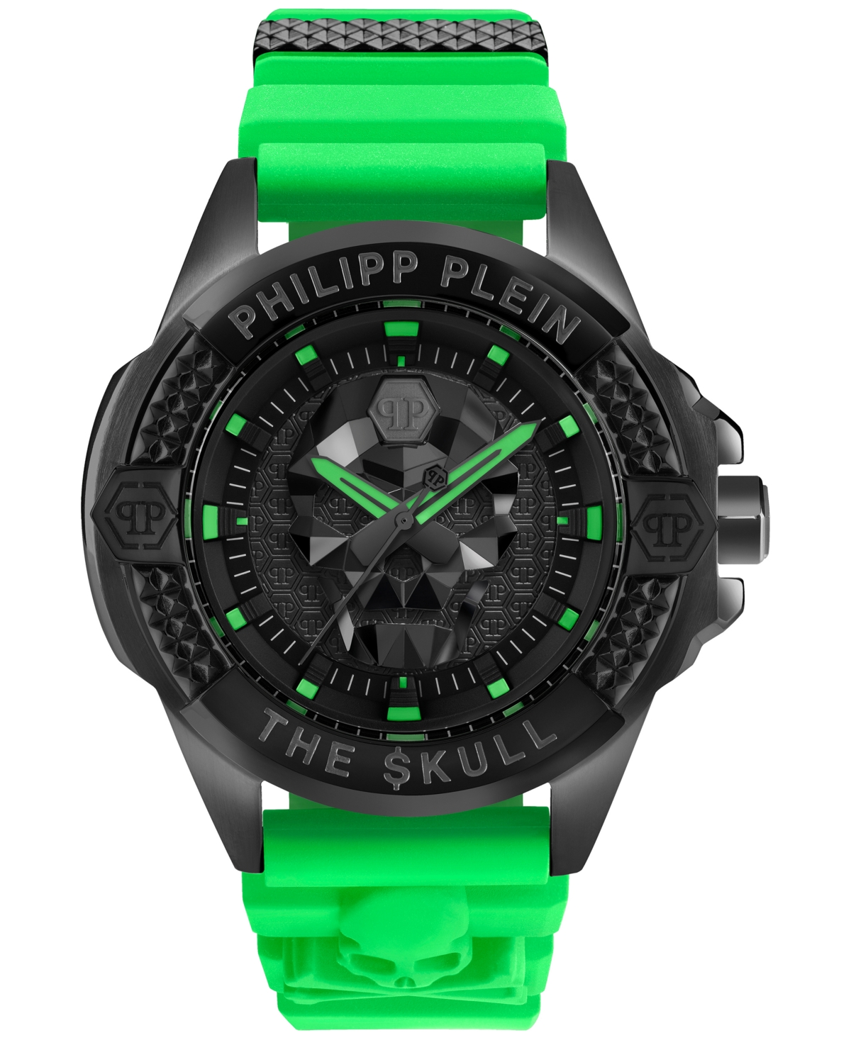 Philipp Plein Men's The Skull Green Silicone Strap Watch 44mm In Black