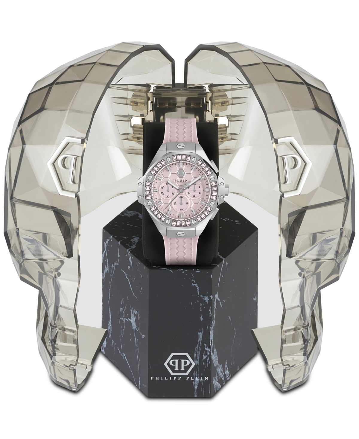 Shop Philipp Plein Unisex Chronograph Pink Silicone Strap Watch 42mm In Stainless