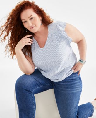 Style & Co - Plus Size Flutter-Sleeve V-Neck Top