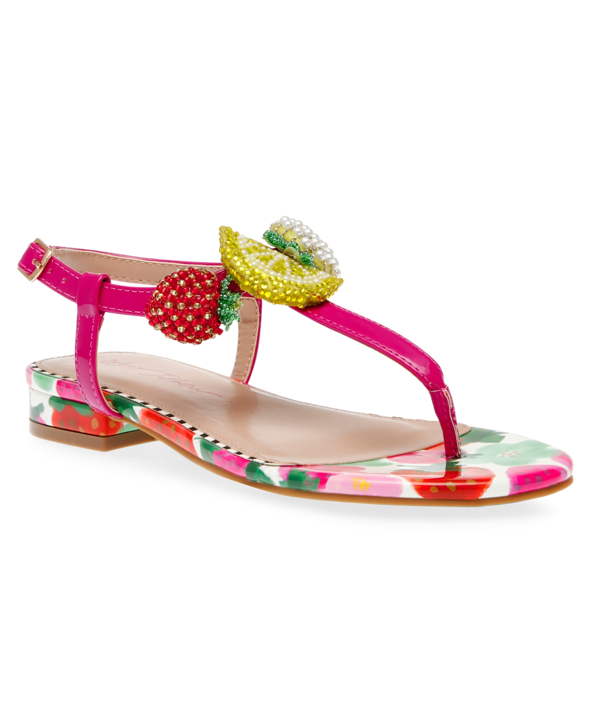 Shop Betsey Johnson Women's Aniston Fruit Flat T-strap Sandals In Berry Multi