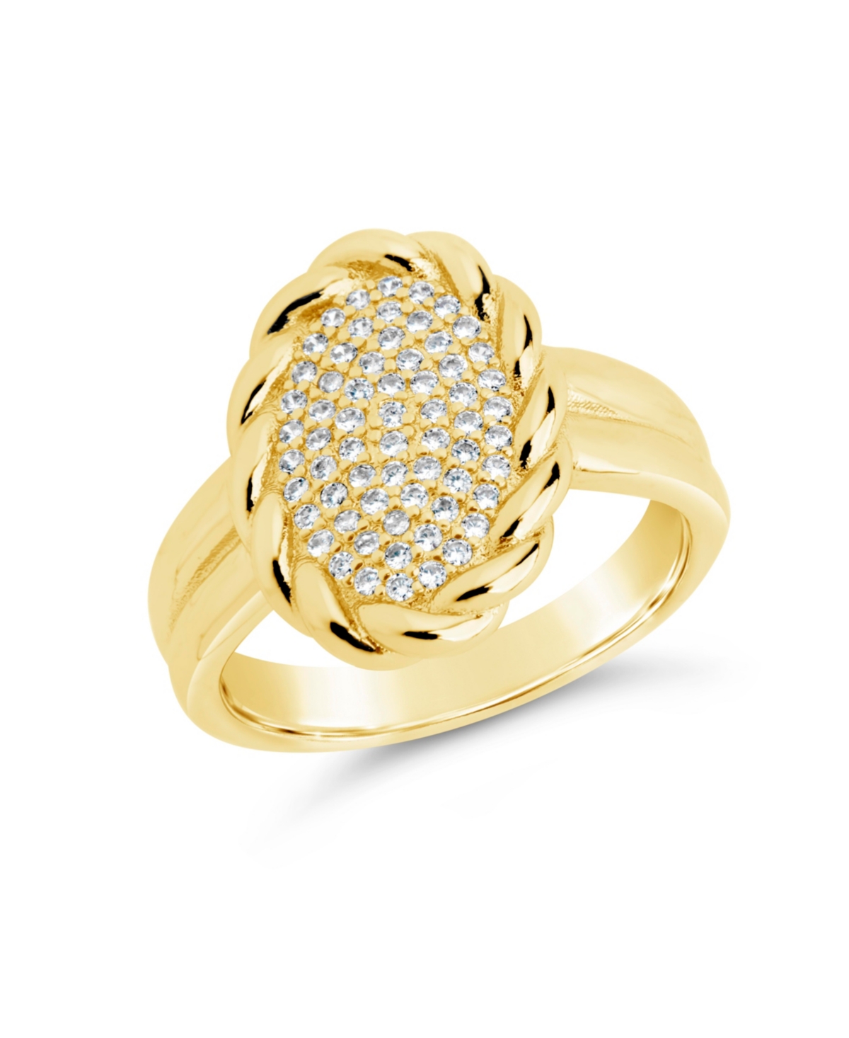 Sterling Forever Silver-Tone orTone Cubic Zirconia Detailed Statement Galette Ring - Gold