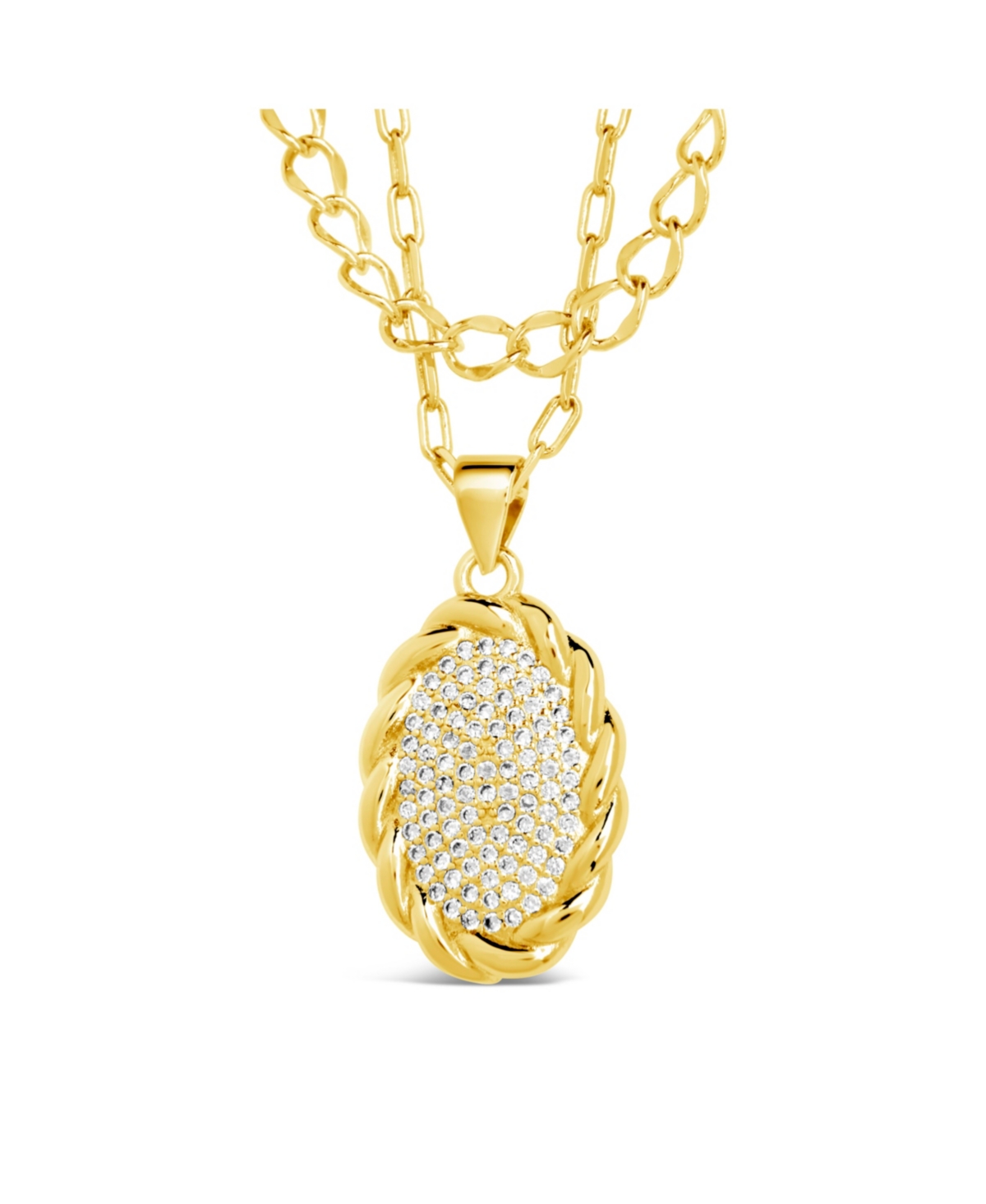 Sterling Forever Silver-Tone orTone Cubic Zirconia Round Pendant Galette Layered Necklace - Gold
