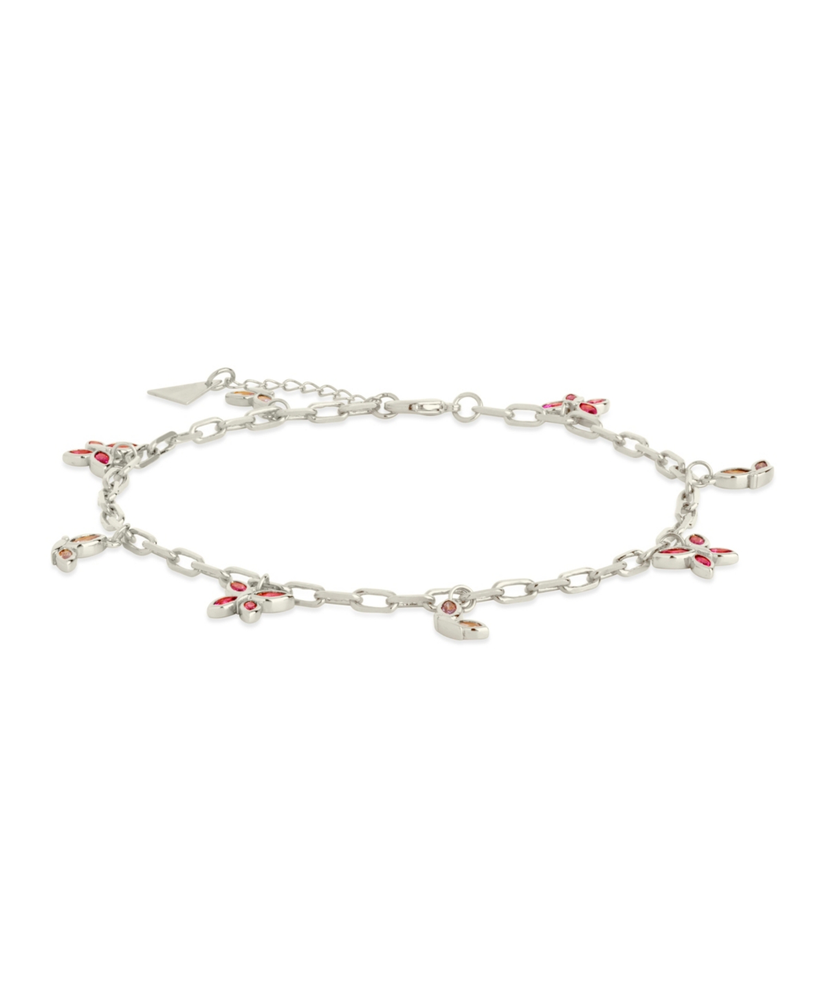Sterling ForeverTone or Gold-Tone Pink Cubic Zirconia Butterfly Charm Caria Anklet - Silver