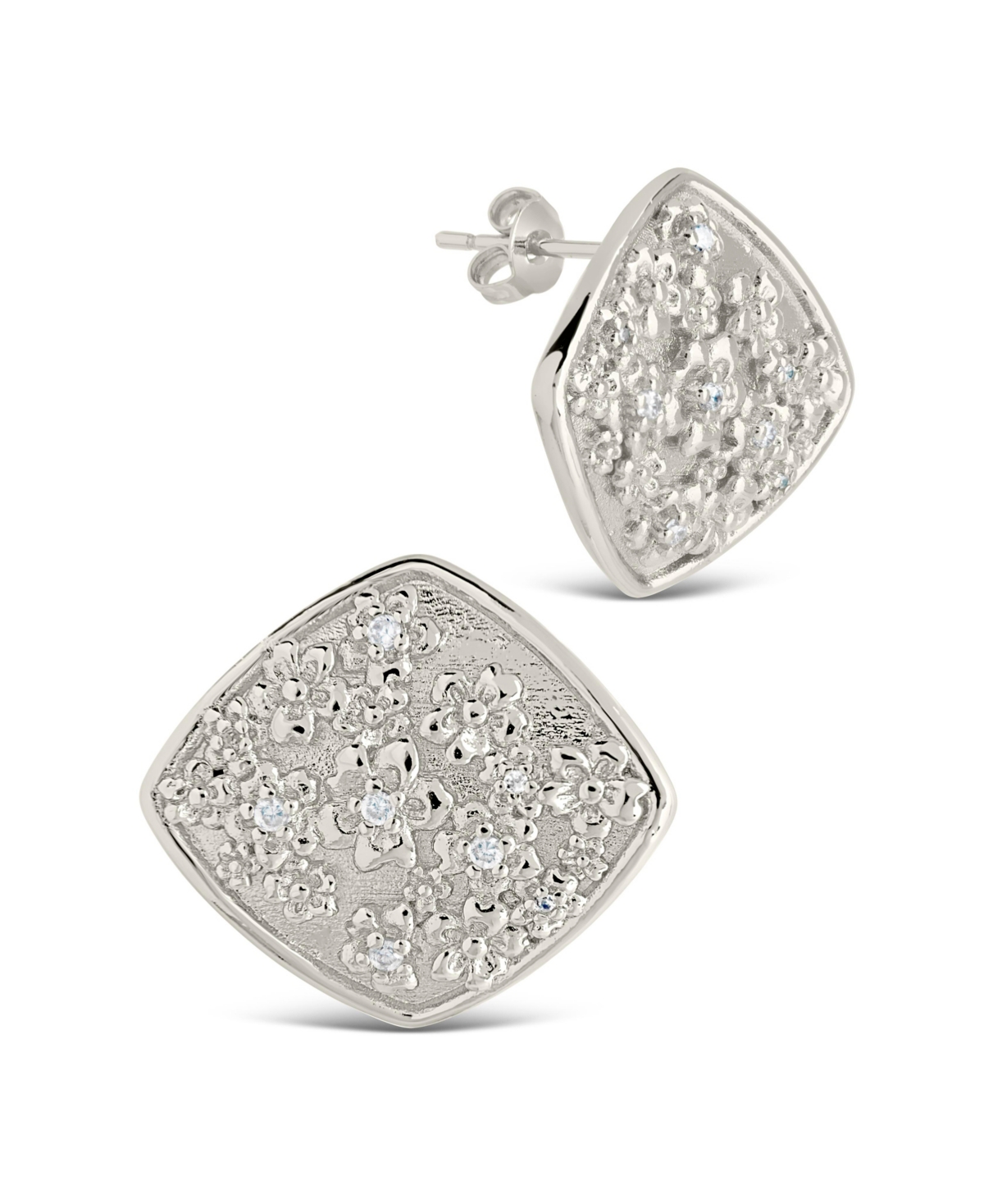Sterling Forever Gold-Tone orTone Cubic Zirconia Detail Flower Pendant Ophelia Studs - Silver
