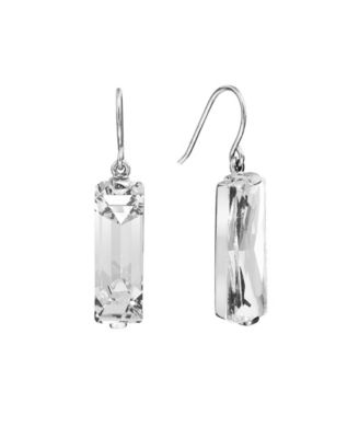 Rectangular Crystal Drop Earrings in Silver-Plate