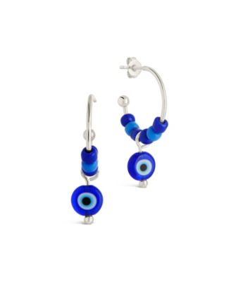 Gold-Tone or Silver-Tone Blue Beaded Accent Sibyl  Hoops