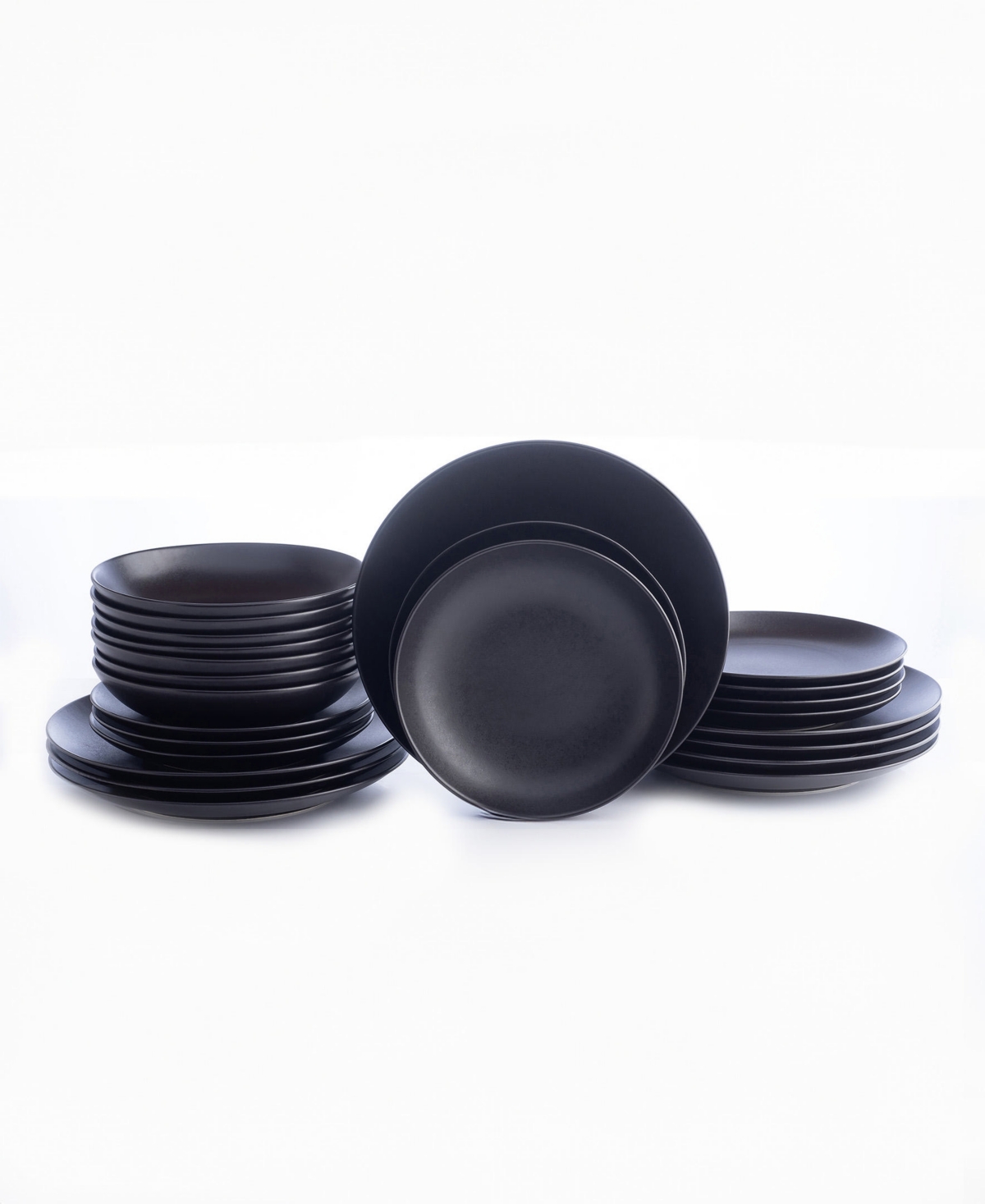 Porto by Stone Lain Semplice Stoneware Full Dinnerware Set, 24 Pcs, Service for 8 - Black Matte