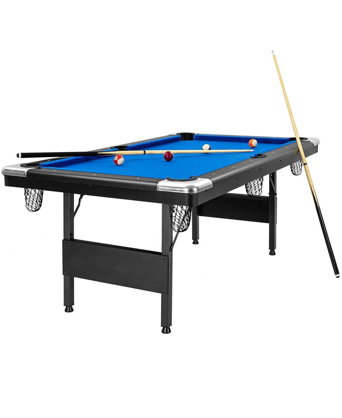 6 Feet Foldable Billiard Pool Table with Complete Set of Balls - Blue