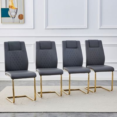  4 Gray+Pu Dining/Restaurant Chairs With Gold Legs