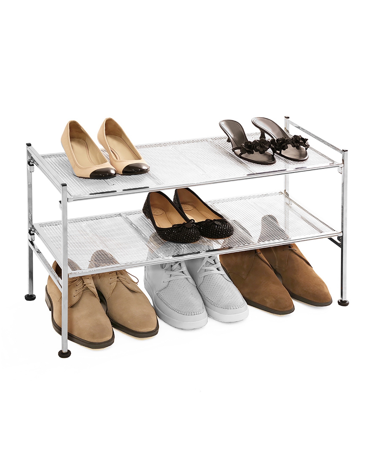 Shop Seville Classics 4-tier Stackable Metal Mesh Shoe Storage Rack Organizer In Silver