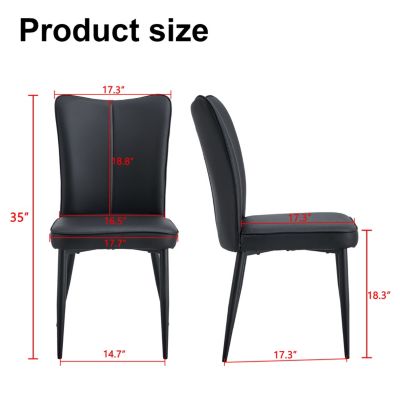 Streamdale 2 Pc. Black PU Faux Leather Upholstered Curved Backrest High-Density Foam Cushion Metal Leg Modern Minimalist Dining Chair Set