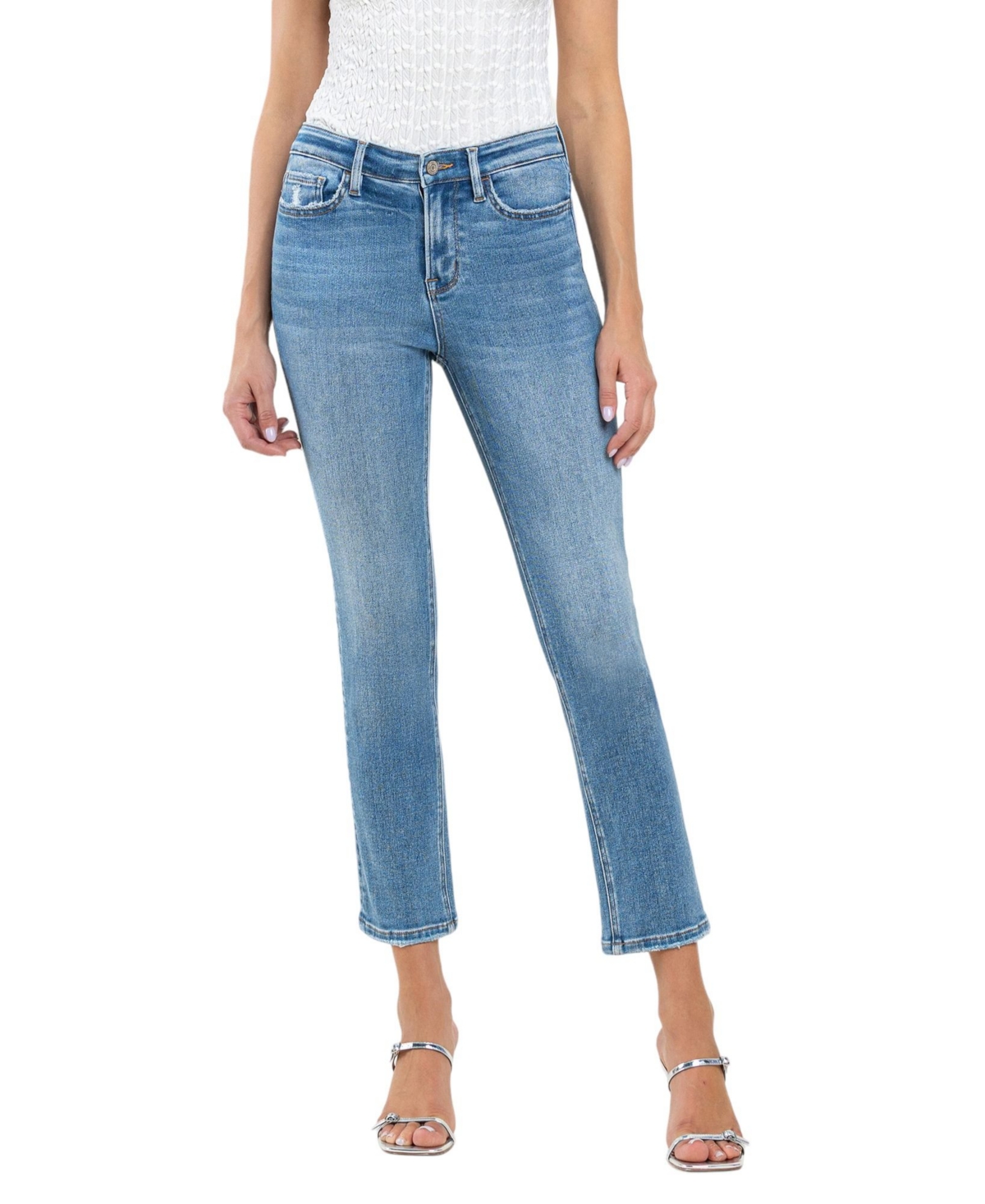 Women's High Rise Slim Straight Jeans - Defeat blue
