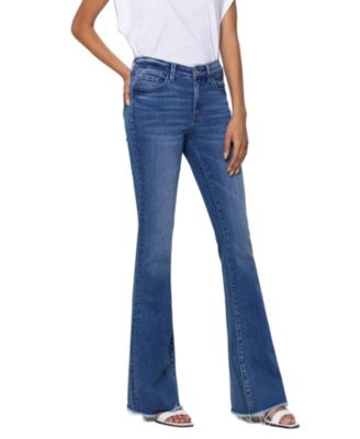 Women's Mid Rise Raw Hem Mini Flare Jeans