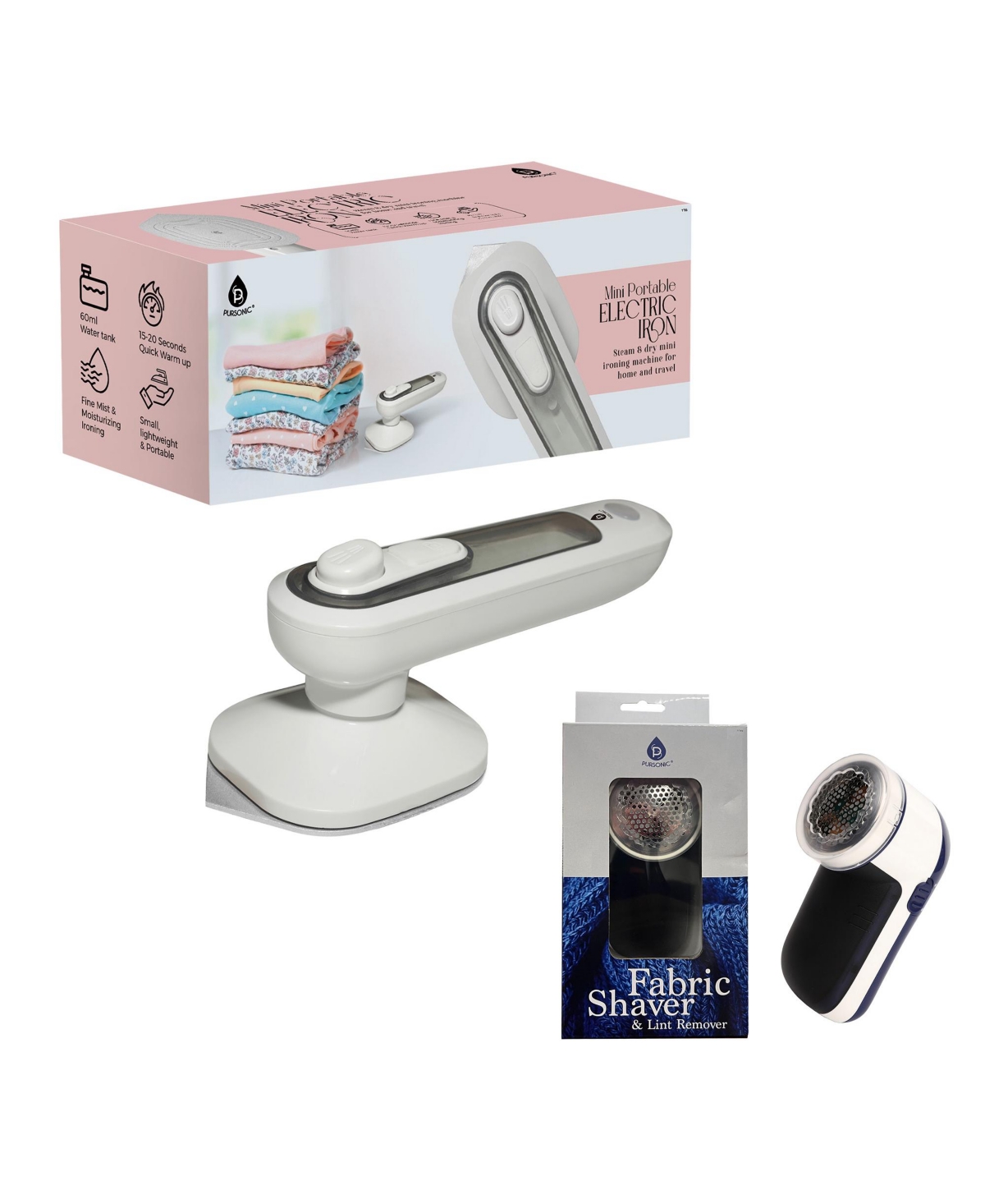 Travel-Ready Garment Grooming Kit: Compact Lint Remover, Fabric Shaver & Mini Iron - Multicolor