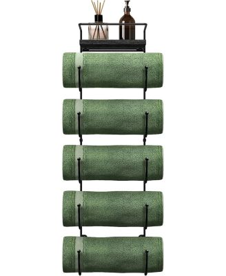 Wall Mounted Towel Rack With Shelf - White